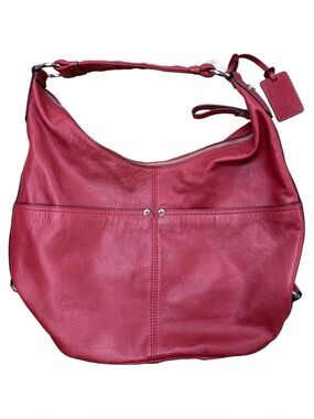 Tignanello Classic Red Leather Hobo Shoulder Bag